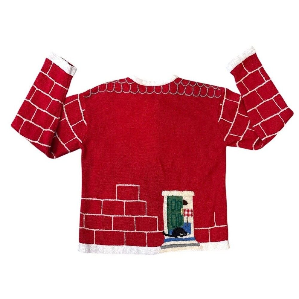 Vtg Susan Bristol Crazy Cat Lady Ugly Christmas Sweater Button Up Cardigan Sz M - Picture 2 of 10